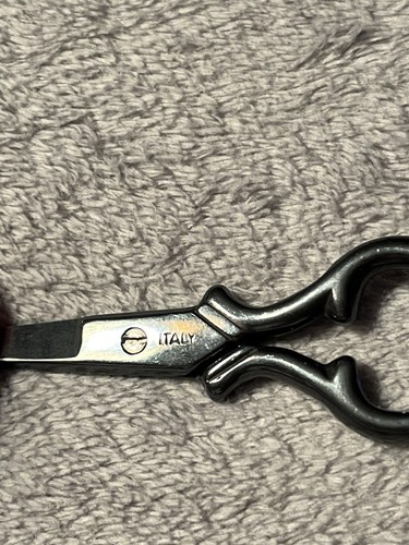 4 inch Embroidery Scissors with Leather Sleeve Italy Oxidized Black Vintage - Picture 3 of 4
