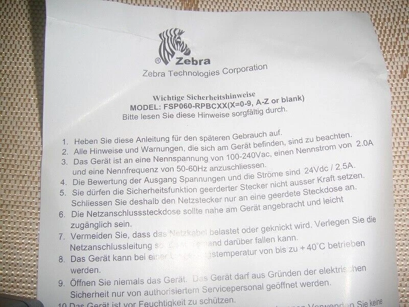 For Zebra Adapter Charger power supply FSP060-RPAC, P1076000-004 24V, 2.5A, 60W - Bild 3 von 4