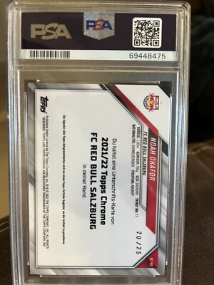2021-22 Topps Chrome Salzburg Noah Okafor /25 Green Auto PSA