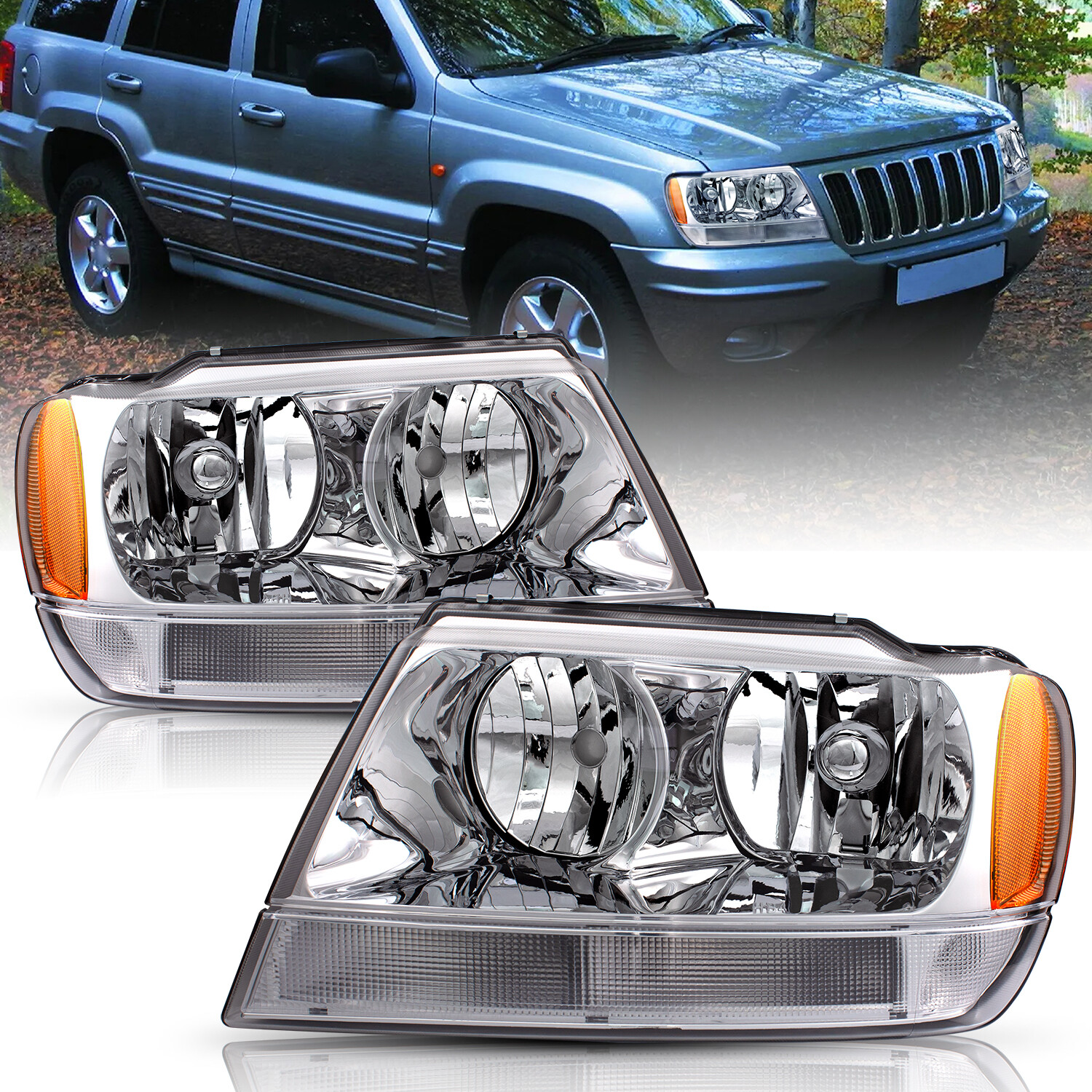 For 1999-2004 Jeep Grand Cherokee lamp Halogen Headlights Assembly