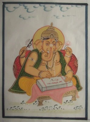 Indian Miniature / Ganesh / Hand Painted on Cloth (see details)(M229) - Image 1 of 3