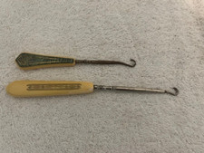 Button Hook Tools Set of 2 Vtg 8"  5-3/4" Metal Pick Tailor Shoe Maker