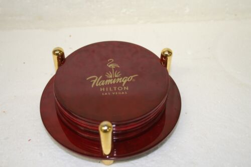 Flamingo Hilton Las Vegas Rot 6er Set mit Halter Casino Memorbilia