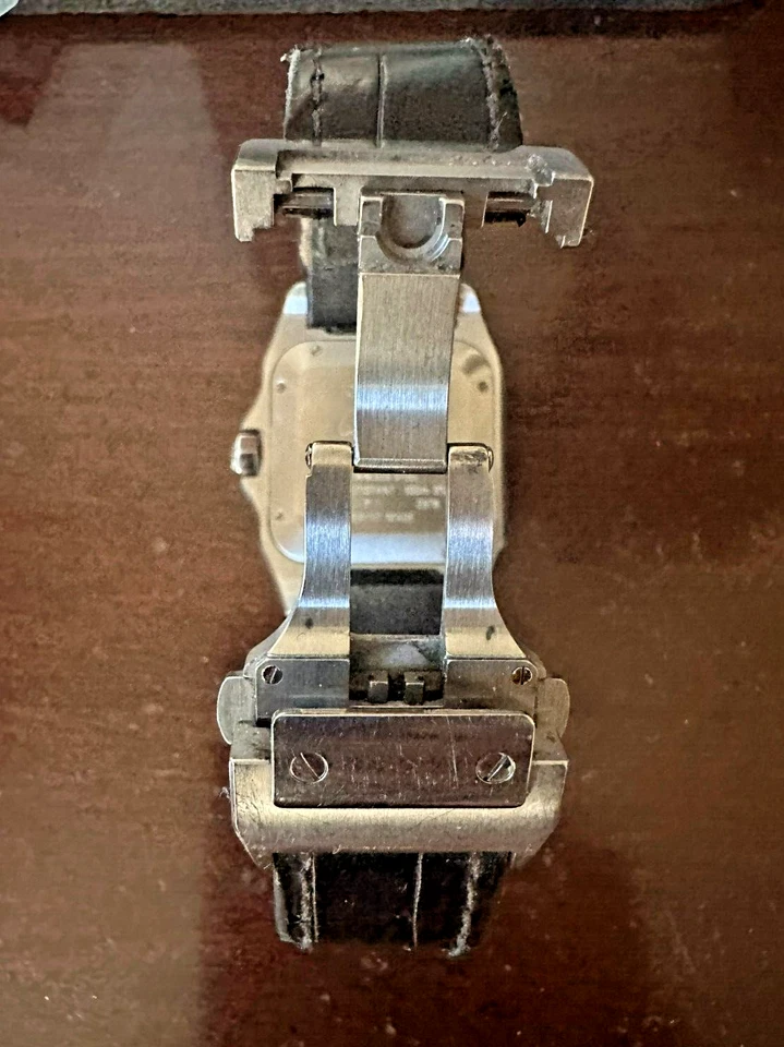 Reloj Cartier Santos 100 Automático. Bandas de cuero negro, esfera plateada, automático  Foto 2 de 4