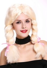 Wig Ladies Carnival Cosplay Thick Pigtails Light Blond Centre Parting Cute