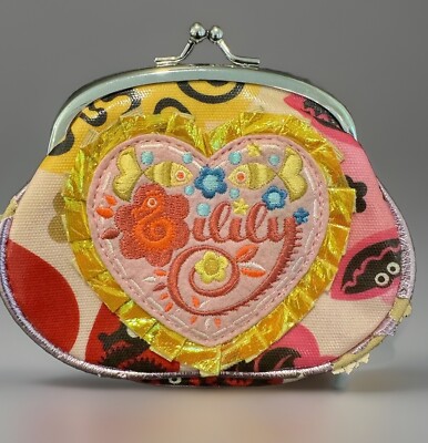 Oilily Kiss Lock Bag Coin Makeup Clutch Embroidered 