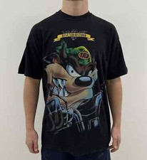 VINTAGE 90s 1995 WARNER BROS. TAZ TASMANIAN DEVIL BIKER SHIRT TEE SINGLE STITCH