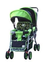 DOUBLE Stroller GREEN  Baby Strollers BEBELOVE 2 Seats Multiple Multi Twin Child