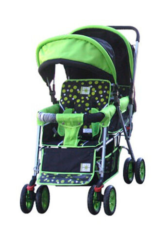 DOUBLE Stroller GREEN  Baby Strollers BEBELOVE 2 Seats Multiple Multi Twin Child - Picture 1 of 5