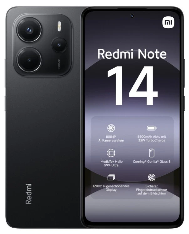Xiaomi Redmi Note 14 5G Smartphone 256GB Black Dual SIM 108M(Unlocked) - C Grade, photo 1 of 5