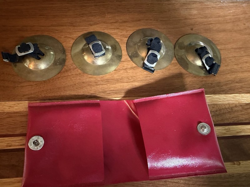 Vintage Japan Made Brass Finger Cymbals Set of 2 Zills Sagat Rythm Band Case