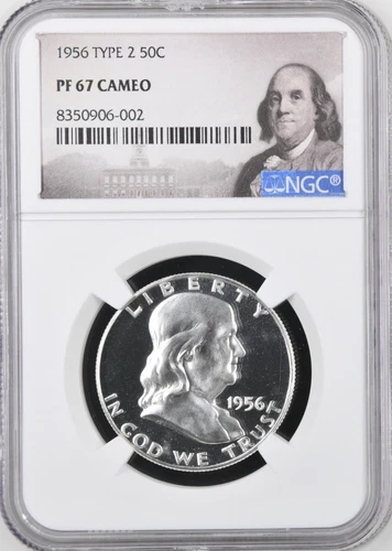 1956 Type 2 Proof Franklin Half Dollar NGC PF67 CAMEO Benjamin Franklin Label