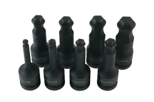 Laser Tools Ball End Impact Hex Socket Bit Set 1/2"D 8pc 7672