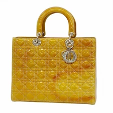 Auth [5pc3321] Christian Dior Handbag Canage Lady Dior Enamel Beige Silver m...