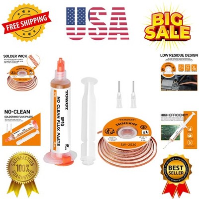 10ft Solder Wick Braid & No-Clean Soldering Flux Paste 10cc - Desoldering Kit...