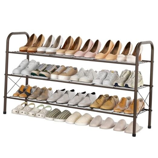 3 Tier Mesh Style Shoe Rack, Entryway Shoe Shelf, Shoe 3 Tier(40W) Brown