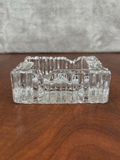 Heavy Crystal Square Ashtray Starburst Base Mid Century Glass 4” 1.5lb