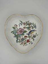 Aynsley Pembroke Heart Shaped Dish Bowl Bone China England Floral Bird Gold Rim