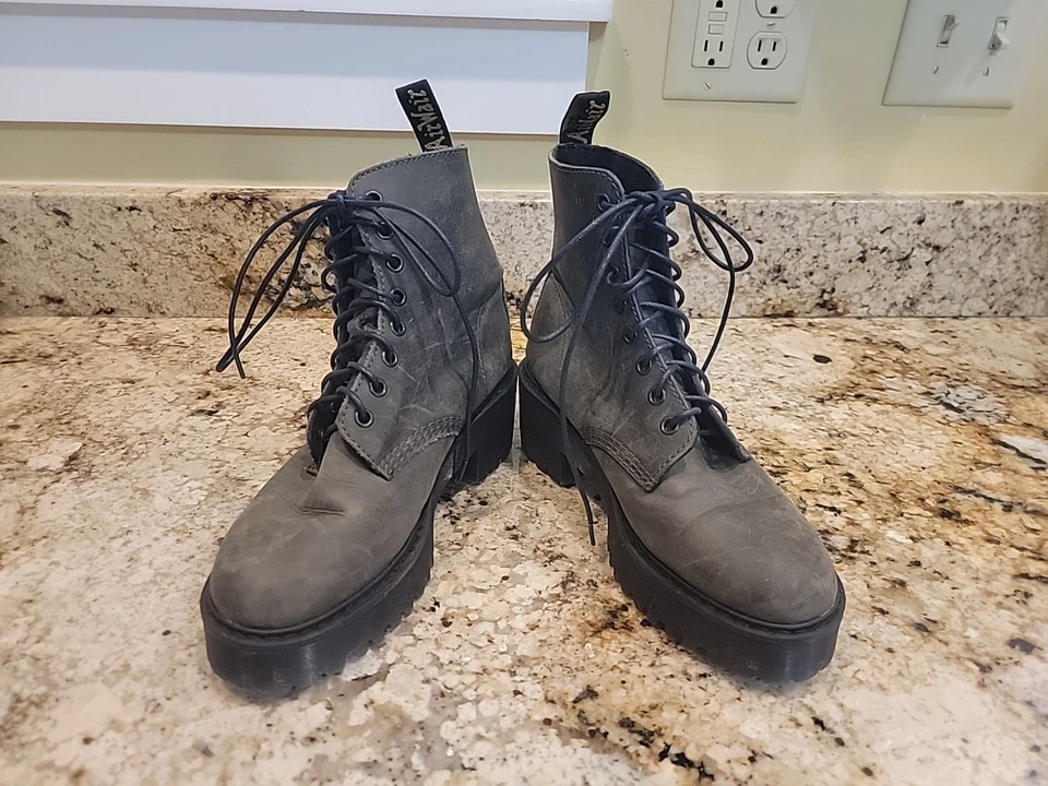 Botas de cuero de pizarra Doc Martens Shriver HI para mujer, verde militar, para mujer’s 7 COMO NUEVAS Foto 4 de 4