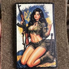 Ukrainian Morale Patch Girl with AK and Trident UA Hook and Loop Backing PVC