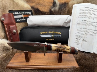 Randall Model 25-5 Trapper Knife With Stag Handles & Leather Sheath Mint & Pouch