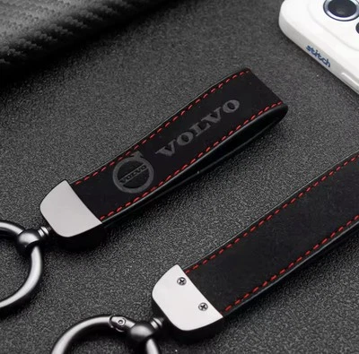 Volvo Keyring Black Suede Leather for Volvo XC60 XC90 V40 V60 V70 Gift Accessory