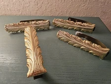 Vintage 1970's Set Of 4 Gold Acanthus Leaf Curtain TieBacks W/Brass Mounts