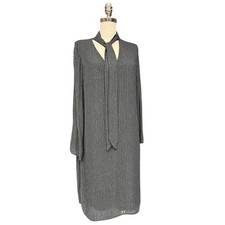 White Label Gray Embellished Sheer Tie Neck Shift Dress US 12 Fully Beaded EUC