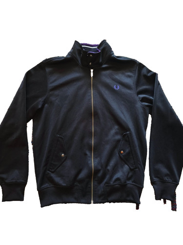 Fred Perry Harrington Style Jacket Black Size M Mens Full Zip Buttoned Neck