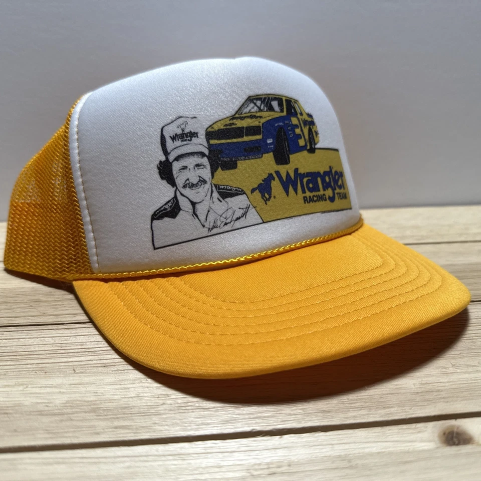 De colección Dale Earnhardt Wrangler Racing Team Trucker Snapback Gorra Sombrero Dorado Sin Usar Foto 2 de 4