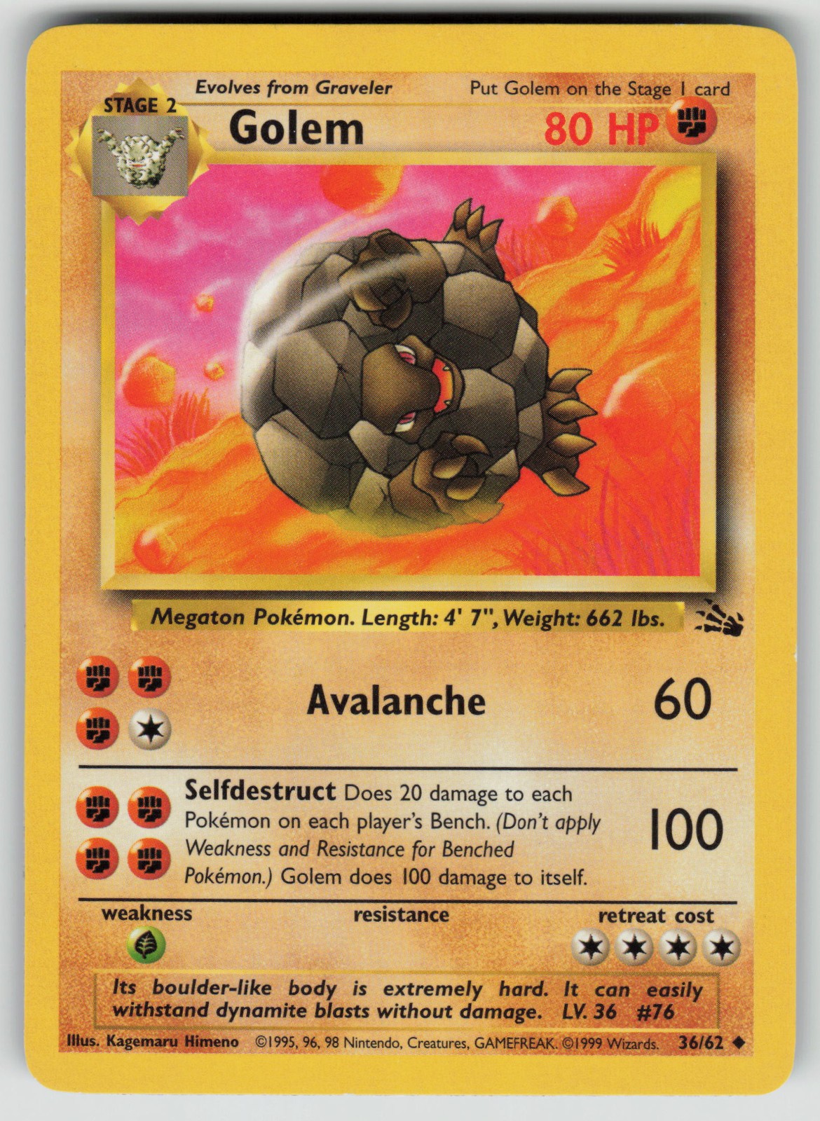 Pokemon Fossil #36/62 Golem Near Mint or Better