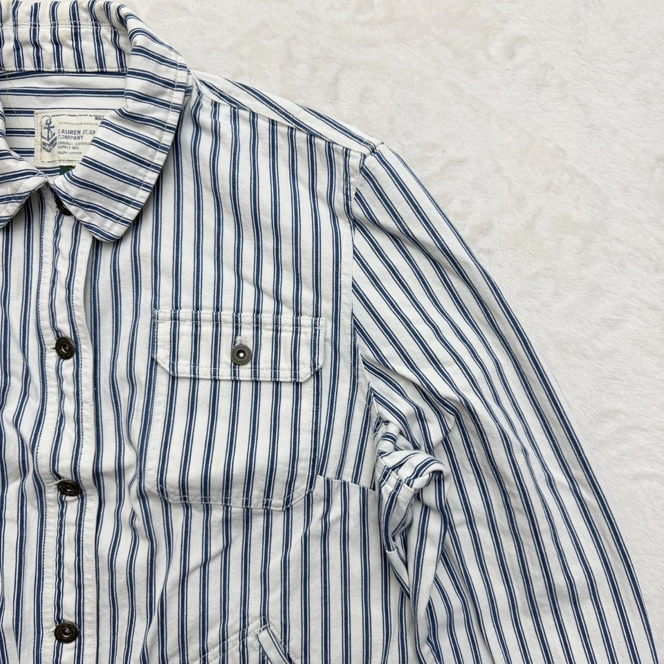 Chaqueta Vintage Lauren Ralph Lauren Mujer XL Azul Rayas Tareas Abrigo Marinero Años 90 Foto 3 de 4