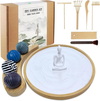 #ad Zen Garden Kit for Desk Premium Beautiful Japanese Mini Zen Sand Garden Box $38.99