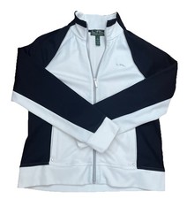LRL Ralph Lauren Active Womens Zip Up Track Jacket White Blue Logo Large
