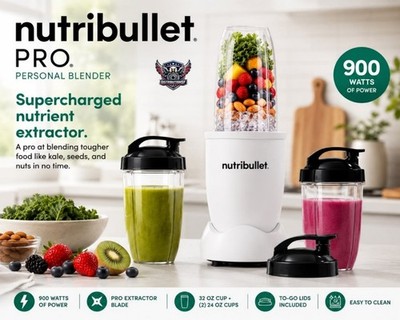 Nutribullet Pro 900W Personal Blender White 32 oz Cups Smoothie Maker New