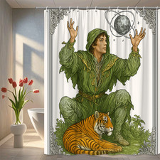 Magical Green Shower Curtain with Nature and Tiger Design