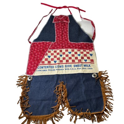 Denim Apron Contented Cows Give Sweet Milk Farms Farmyards Cooking Baking USA