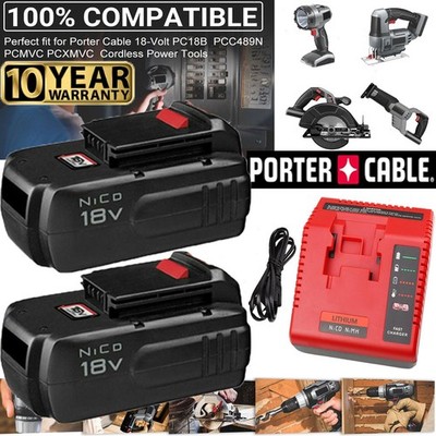 2PACK For Porter Cable PC18B 18Volt NiCd PC186CS Battery / Charger PCC489N PC188