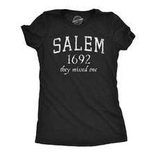 Camiseta para mujer Salem Mass 1692 divertida Halloween bruja escoba broma camiseta para damas