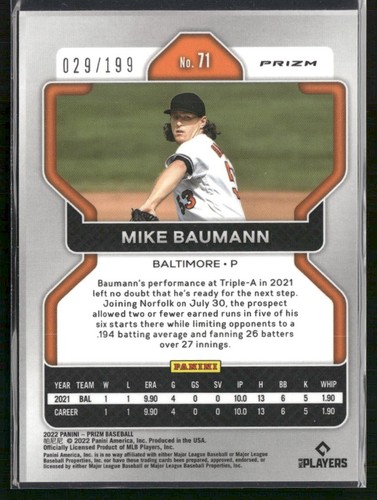 2022 Panini Prizm #71 Mike Baumann Blue Mojo Prizm #29/199 - Picture 2 of 2