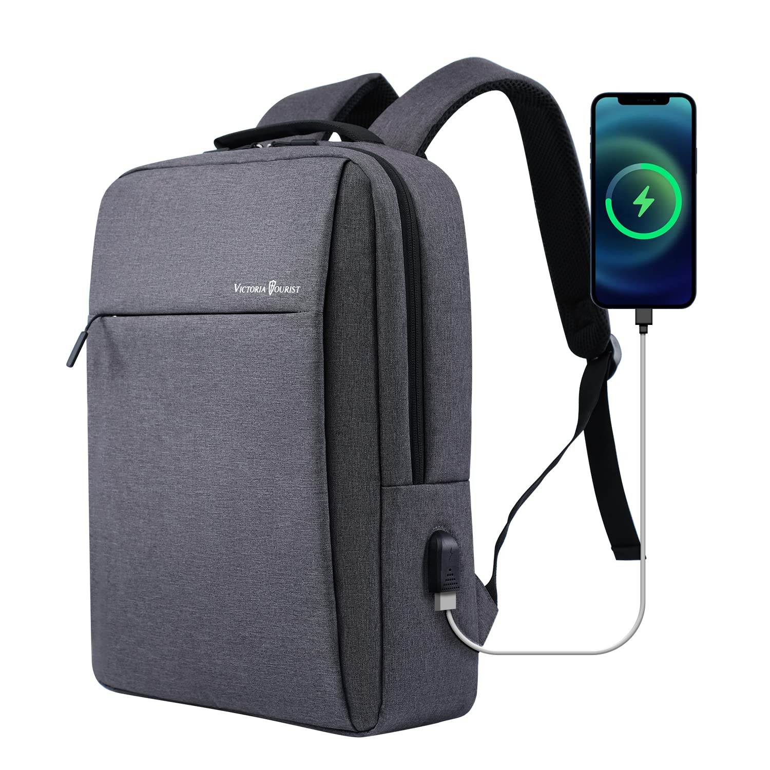 Slim Durable 15.6 Inch Laptop Backpack with USB Charging Port for Business Travel-image