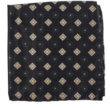 NWOT Italo Ferretti Black w Gold Geometric Silk Pocket Square Italy 14"