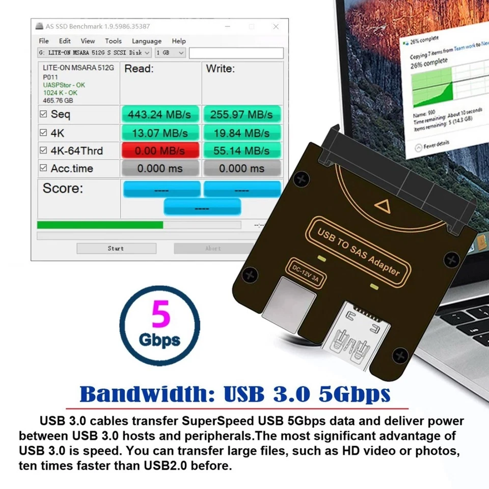 USB 3.0 to SAS Adapter for SFF-8482 SAS Hard Disks to USB 3.0 Converter Adapter - Image 4 of 4