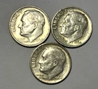 Lot of (3) Three Roosevelt Dimes - 90% Silver - All 3 are 1964 P - Very Nice