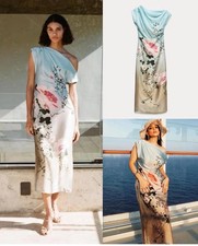 ZARA WOMAN NWT SS24 SATIN EFFECT FLORAL PRINT DRESS size M 8828/186