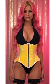 Daisy Corsets Yellow/Pink Holo Double Steel Boned Underbust Waist Cincher USA