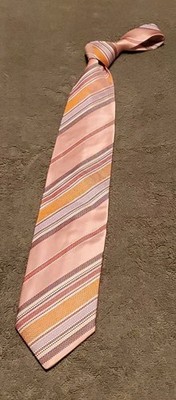Alfred Dunhill London PINK Necktie Tie Silk Stripe Made In Italy Vintage VTG
