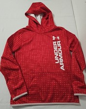 Under Armour ColdGear Red Pullover Hoodie Boys YLG Logo Kangaroo Pocket