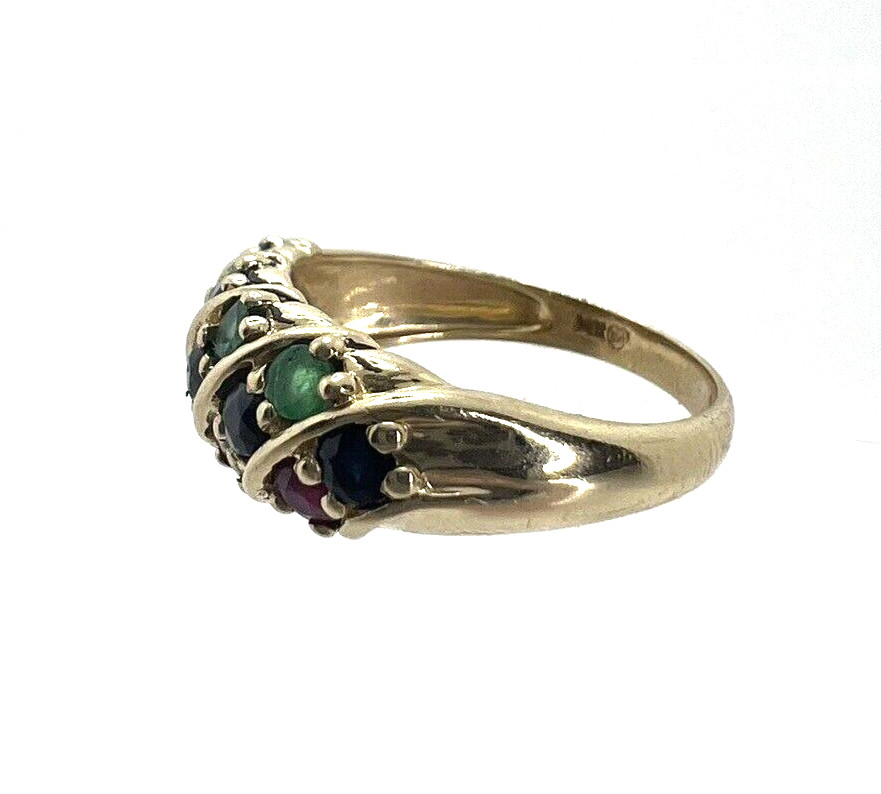 Solid 14K Yellow Gold Emerald Ruby Blue Sapphire … - image 4