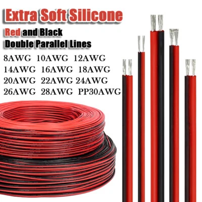 Twin 2 Core Tinned Copper Cable Wire Flexible Silicone Wire Red&Black 30AWG~8AWG - Image 1 of 4